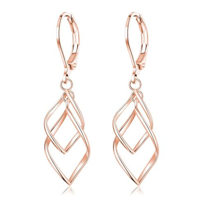Leverback Earrings Dangle Earrings for Women Dangly Earrings Anniversary Birthday Gifts for Women - style: Double Linear-Rose Gold