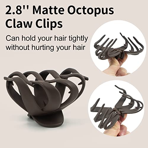 2.8 Inch Medium Octopus Hair Clips for Women, Matte Claw Clips for Thin Hair, Strong Hold Non-slip Spider Octopus Clip for Fine Hair Jaw Clips - color: Neutral-B