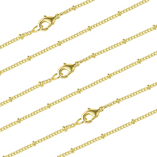 ALEXCRAFT Wholesale 12PCS Gold Plated Solid Brass Satellite Beaded | Curb Thin Chain Necklace Bulk for Jewelry Making (18 Inch(1.5mm)) - color: Gold, size: 18 inch-1.5mm
