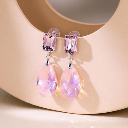 Crystal Heart Teardrop Dangle Earrings for Women Hypoallergenic Multicolor Cubic Zirconia Drop Earrings for Wedding Prom Party Daily Wear - color: Teardroppink
