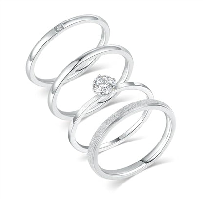 VOLUKA 4 Pcs Stainless Steel Rings for Women Set Knuckle Rings Simple Smooth Finger Stackable Rings Set Plain Band Rings for Women Men - color: White