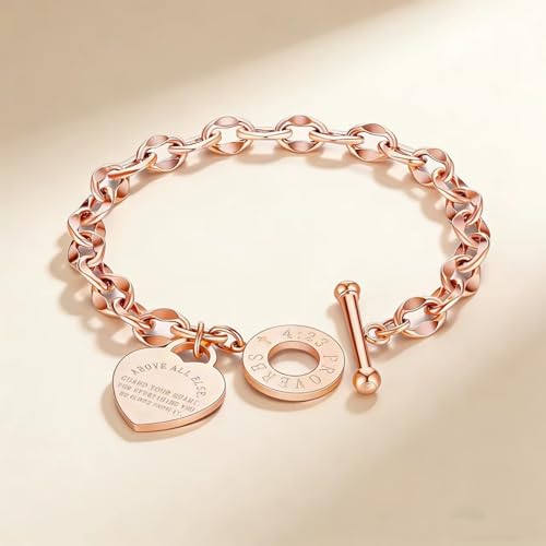 Charm Bracelet for Women 18k Gold/Silver/Rose Gold Plated Love Heart Elegant OT Clasp Stainless Steel Green Bag Packaging Jewelry Gift Birthday - color: Rose Gold, size: 8 inch