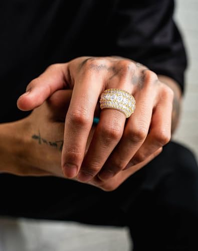 Bling Halo Stacking Ring for Men Women - 18k Gold Plated Stackable Cubic Zirconia Band - Created Diamond Iced Out Hip Hop Jewelry Gifts - color: Style C-Gold Plated, size: 12