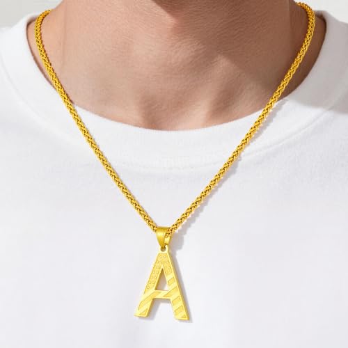 Initial Necklace for Men Stainless Steel Pendent Chain Personalized A-Z Letter Necklaces Black/Gold/Silver Christmas Jewelry Gifts - color: Silver, style: Initial-J