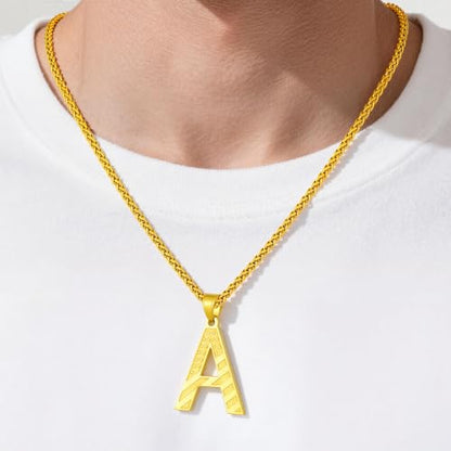 Initial Necklace for Men Stainless Steel Pendent Chain Personalized A-Z Letter Necklaces Black/Gold/Silver Christmas Jewelry Gifts - color: Silver, style: Initial-D