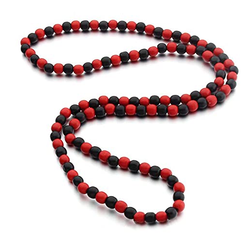 COLORFUL BLING 8MM Natural Wood Bead Necklace Africa Wooden Chain Statement Unisex Chunky Strand Necklaces Hip Hop Jewelry - color: red black