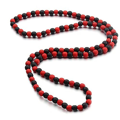 COLORFUL BLING 8MM Natural Wood Bead Necklace Africa Wooden Chain Statement Unisex Chunky Strand Necklaces Hip Hop Jewelry - color: red black
