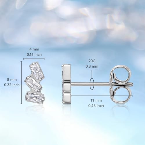 Limerencia G23 Pure Titanium Hypoallergenic Earrings | F136 Implant Grade Titanium Jewelry for Sensitive Ears - color: Triple Baguette Gem