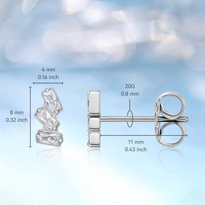 Limerencia G23 Pure Titanium Hypoallergenic Earrings | F136 Implant Grade Titanium Jewelry for Sensitive Ears - color: Triple Baguette Gem