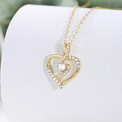 SISGEM 14K Solid Gold Heart Necklace for Women,Yellow Gold 0.55 Carat(CTTW) Moissanite Infinity Heart Pendant Necklaces Anniversary Birthday Gifts for Wife Mom 16''-18'' - color: Style-1