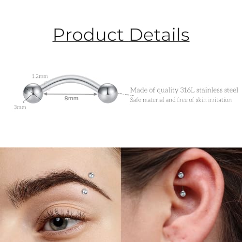 FECTAS 10PCS Eyebrow Rook Piercing Jewelry 16G Earrings Vertical Labret Lip Jewelry Curved Barbell Eyebrow Rings Tiny Small Belly Rings Ear Rook Helix Conch Daith Piercing Jewelry - color: pink&silver