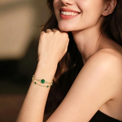 Midari 18K Gold Irish Infinity Celtic Knot Birthstone Layed Anklet Bracelet with 12 Months Birthstone Birthday Jewelry Gifts for Women Mom - color: 05-Emerald, size: Bracelet 7"-9"