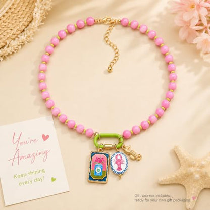 LIU JUN Colorful Beaded Necklace for Women, Chunky Boho Fish Starfish Conch Pendant Acrylic Bead Necklaces Cute Y2K Summer Beach Jewelry Gifts - color: Seahorse-1