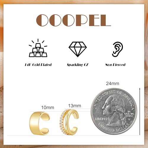 OOOPEL 3 Pairs 14K Gold Plated Ear Cuffs Non Piercing Lightweight Stackable Chunky Earring Cuff for Women Adjustable Non-Fading Fake Earrings Suitable for Christmas Gift - style: Double