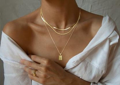 MFRYK Gold/Silver Necklaces Stack For Women,14K Gold/Sterling Silver Plated Simple Layered Choker Necklaces For Women,Stackable Multilayer Pearl Cross Disc Circle Pendant Cuban Herringbone Snake Paperclip Chain Necklaces Set Jewelry Gift for Women - style