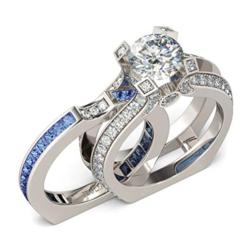 Jeulia Diamond Band Rings for Women cz Sterling Silver Interchangeable Ring Sets Wedding Engagement Anniversary Promise Ring Bridal Sets - color: blue diamond