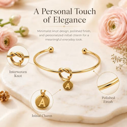LemonRose Initial Bracelets for Women - Dainty Tie the Knot Letter A-Z 14K Gold Plated for Women Gold Cuff Bracelet for Womens Jewelry Personalized Bridesmaid Proposal Gifts - color: Gold A
