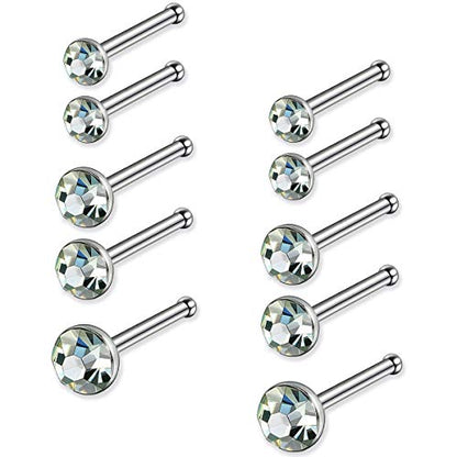 JewelrieShop 60pcs Nose Ring Studs Stainless Steel CZ Nose Piercing Jewelry Bone Studs for Women Men Hypoallergenic 22G - color: White CZ-1.6mm(30pcs )+2mm(20pcs)+2.5mm(10pcs)