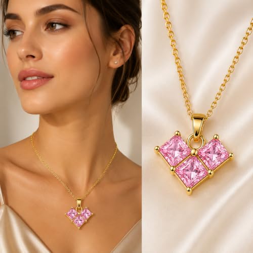 Rich London 18K Rose Gold Plated 2-in-1 Clover Heart Pendant Necklace for Women | Elegant Crystal Charm Jewellery - color: 3 Stone