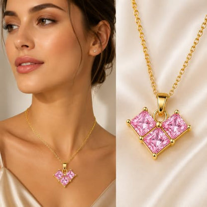 Rich London 18K Rose Gold Plated 2-in-1 Clover Heart Pendant Necklace for Women | Elegant Crystal Charm Jewellery - color: 3 Stone