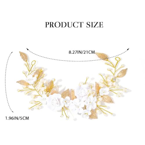 CASDRE Flower Bride Wedding Hair Vine Pearl Bridal Headpiece Leaf Hair Accessories Hair Piece for Women and Girls (B Gold) - color: B Gold