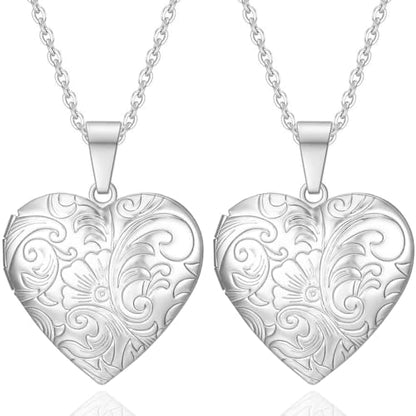 2 Pcs Locket Necklace that Holds Pictures Stainless Steel Locket Pendant Necklace Image Chain Necklaces for Women - color: Love Heart 3