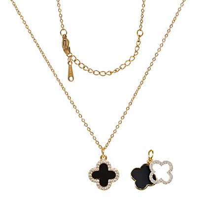 Clover Necklace For Women 18k Gold Plated Silver Lucky Four Leaf Clover Pendent Necklaces Trendy Dainty Jewelry Gifts for Women - color: Gold-Black