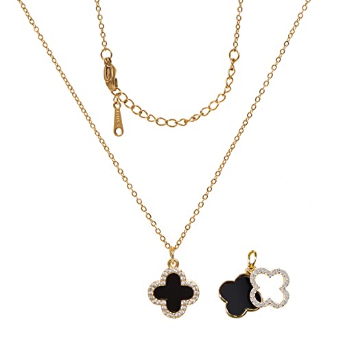 Clover Necklace For Women 18k Gold Plated Silver Lucky Four Leaf Clover Pendent Necklaces Trendy Dainty Jewelry Gifts for Women - color: Gold-Black
