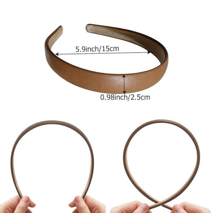 PU Leather Headbands for Women,2 Pcs Non-slip Fashion Wide Padded Hairband Fashion Hair Bands Cute Womens Headbands Holiday DIY Hair Accessories(Red+Brownish-yellow)