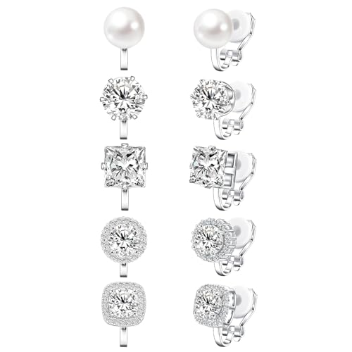 Cubic Zirconia Clip on Earrings - Women Hypoallergenic Comfortable Non Pierced Stud Earrings for Wedding and Dance Competitions, Clip-on Earrings Silver Gold - color: Silver