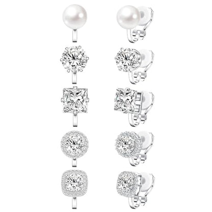 Cubic Zirconia Clip on Earrings - Women Hypoallergenic Comfortable Non Pierced Stud Earrings for Wedding and Dance Competitions, Clip-on Earrings Silver Gold - color: Silver