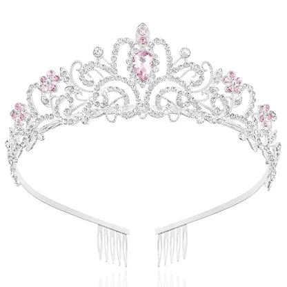TAROSE Tiaras for Women, Birthday Crown and Sash for Girls | Birthday Sash Sunglasses Outfit, Birthday Gift for Women Girls, Goddess Crown Bride/Halloween/Prom/Party/Costume - color: 1 H. Silver+single Pink