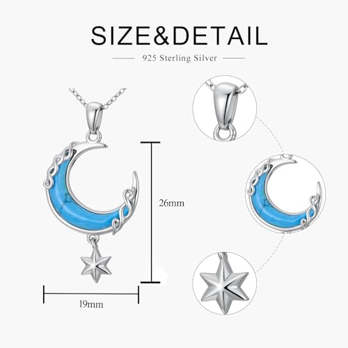 925 Sterling Silver Turquoise Moon Pendant Necklace for Women, Snake/Flower/Bow/Tree of Life/Star Moon Necklace, Dainty Jewelry for Daily Wear & Gifts - style: Style 7