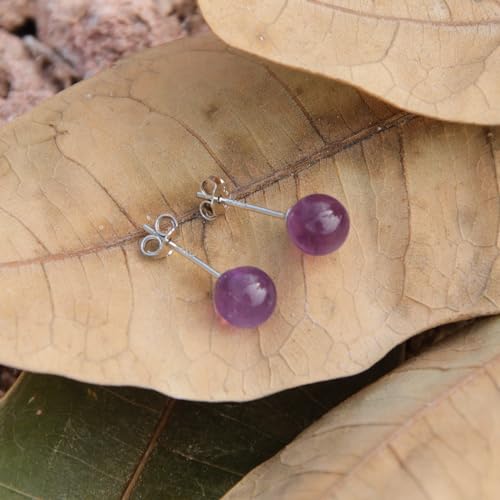 Natural Stone Studs Earrings Crystal Ball Birthstone Earrings Stud Fashion Sterling Silver Ear Jewelry Gift for Women Girl