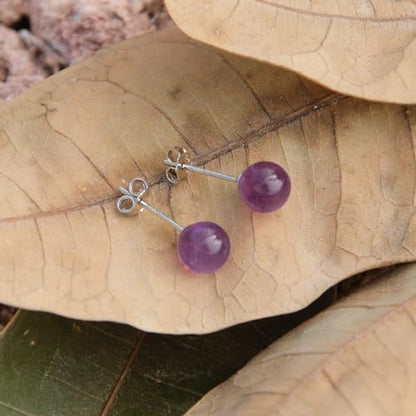 Natural Stone Studs Earrings Crystal Ball Birthstone Earrings Stud Fashion Sterling Silver Ear Jewelry Gift for Women Girl
