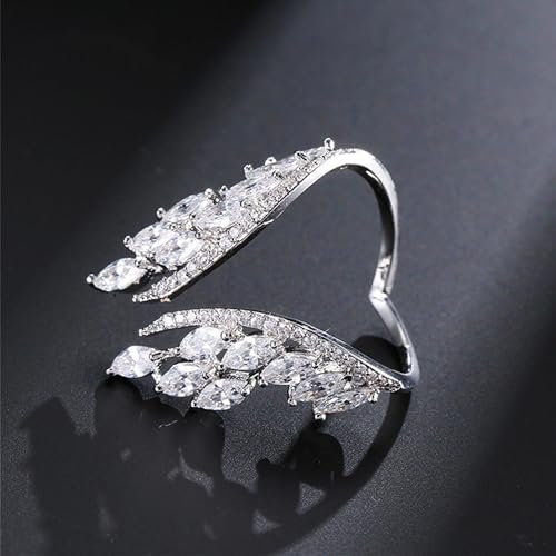 18K Gold Plated Rings for Women and Teen Girls Non Tarnish Cubic Zirconia Fidget Ring Butterfly/Snake/Mesh/Cross/Crown Knuckle Ring Open Adjustable Statement Stacking Chunky Rings - color: White Gold Wing