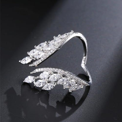 18K Gold Plated Rings for Women and Teen Girls Non Tarnish Cubic Zirconia Fidget Ring Butterfly/Snake/Mesh/Cross/Crown Knuckle Ring Open Adjustable Statement Stacking Chunky Rings - color: White Gold Wing