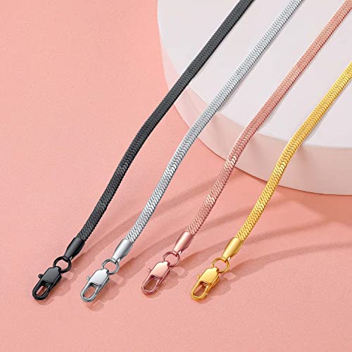 FindChic Elegant Herringbone Snake Chain Anklets/Bracelets 3MM/5MM Width Stainless Steel/18K Gold/Rose Gold Plated/Black 4 Color Options, 8.3'' 8.5'' 10.5'' Length, with Gift Box - color: A: 3mm 8.5'' anklet (Gold Plated)