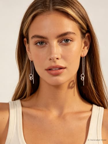 Silver Dangle Earrings Women Dangling Drop Bridesmaid Wedding Prom Jewelry - color: Silver link circle