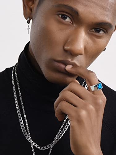 KeyStyle Square Gemstone Signet Rings for Men, Personalized Stainless Steel Pinky Ring with Black Onxy Blue Topaz Birthstone Statement Ring - color: 316L Stainless Steel-Custom Stone-8mm