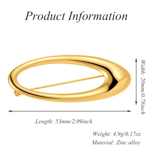 Minimalist Oval Brooch for Women Men Gold-Tone Geometric Lapel Pin Dainty Elliptical Badge for Suit Tie Dress Hat Bag Simple Fashion Jewelry Boutonniere Corsage Accessory