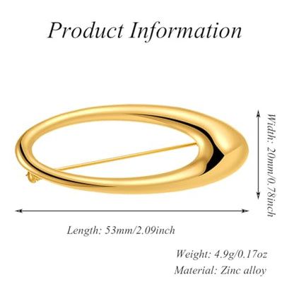 Minimalist Oval Brooch for Women Men Gold-Tone Geometric Lapel Pin Dainty Elliptical Badge for Suit Tie Dress Hat Bag Simple Fashion Jewelry Boutonniere Corsage Accessory