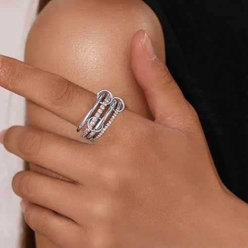 14K Gold Plated Interlocked Stackable Rings for Women Non Tarnish,Gold and Silver Cubic Zirconia Statement Rings Set,Mixed Metals Ring Two-Toned Connected Bands Stacking Jewelry - color: 4*silver rings