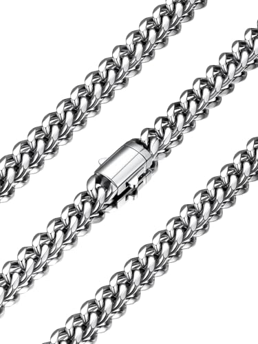 U7 Cuban Link Chain for Men, Stainless Steel Chain Necklace with Gift Box - color: a. 6mm Steel, size: 28 Inch
