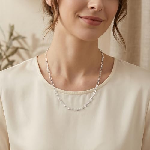 925 Sterling Silver Paperclip Chain Necklace for Women - Adjustable Necklace Fashion Jewelry Holiday Gift Size 18+2 Inch - color: Gold