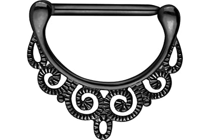 PIERCINGLINE 14G Surgical steel nipple piercing oriental design nipple jewelry barbell 1 PC - color: Black, size: 14 mm bar length