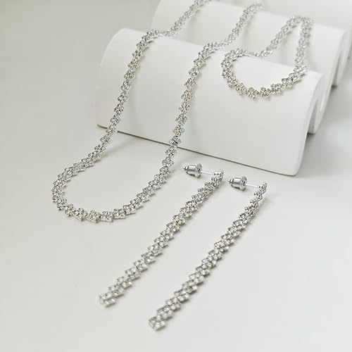 Luxval Tennis Necklace 14K Gold Plated Rhinestone Butterfly Choker Necklaces for women Dainty Zirconia Cut Faux Diamond chain 3mm - color: Silver-Rhombic linear tennis set