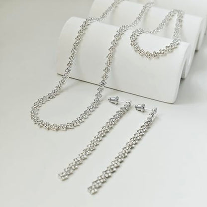 Luxval Tennis Necklace 14K Gold Plated Rhinestone Butterfly Choker Necklaces for women Dainty Zirconia Cut Faux Diamond chain 3mm - color: Silver-Rhombic linear tennis set