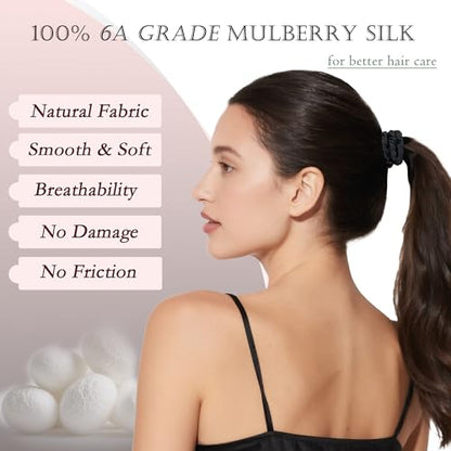 22 Momme 100% Silk Hair Ties, 6PCS No Damage Scrunchies for Women | 100% Pure Mulberry Silk Hair Ties, No Crease No Damage, Soft Gentle for Hair Care, Suitable for Sleeping, Pink - color: Pink*6