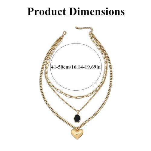 QCWN Gold Layered stacked Necklaces for women 3PS Chunky Statement Necklaces Stack Mixed Metal Charm Necklace for Women Trendy Coin Jewelry Gift for Her Gifts - style: Layered stack 12
